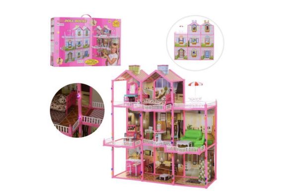 Ігровий Триповерховий ляльковий будиночок 8 кімнат, веранда Fashion Doll House 109 см з світловими ефектами