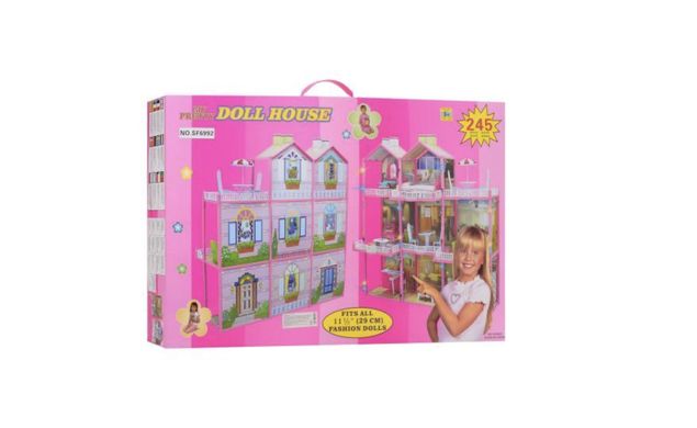 Ігровий Триповерховий ляльковий будиночок 8 кімнат, веранда Fashion Doll House 109 см з світловими ефектами