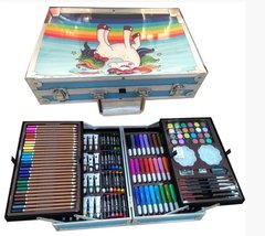 Набір для дитячої творчості (малювання) в алюмінієвому валізі "Єдиноріг" 145 предметів Блакитний