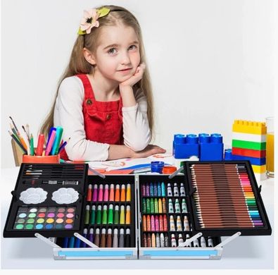 Набор для детского творчества (рисования) в алюминиевом чемодане "Единорог" 145 предметов Голубой