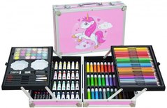 Детский набор для рисования и творчества в алюминиевом чемодане Единорог 145 предметов Розовый