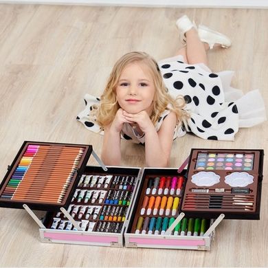 Детский набор для рисования и творчества в алюминиевом чемодане Единорог 145 предметов Розовый