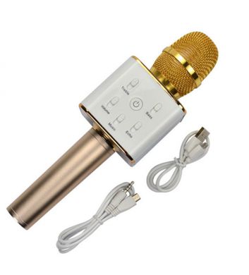 Бездротовий портативний Bluetooth мікрофон-караоке Q7 Rose and gold ( рожевий і золотий)