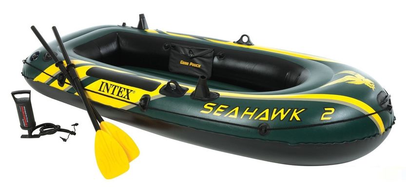 Лодка Intex 68347 Seahawk 2 Set надувная пвх с веслами и насосом, двухместная