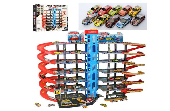 Большой игрушечный гараж для машинок 89-71-46 см, 7 этажей, машинка 8 штук 7 см, заправка (92822 )